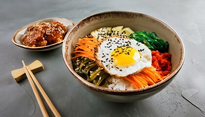 Nutritious Bibimbap with Rice, Egg, and Fresh Vegetables