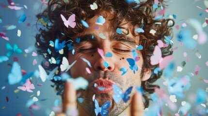 Man with Colorful Confetti Burst