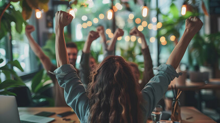 Successful Product Launch Celebration: Sales Team Achieving High Performance with Time Management and Strategic Planning for Sales Growth   Photo Realistic Concept