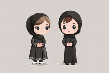 boy and girl pair standing opposite each other for forgiveness, happy Eid al-Fitr, elegant design of cartoon characters