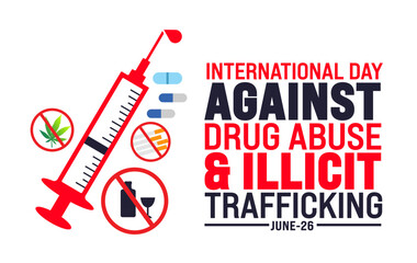 June is International day against drug abuse and illicit trafficking background template. Holiday concept. use to background, banner, placard, card, and poster design template.