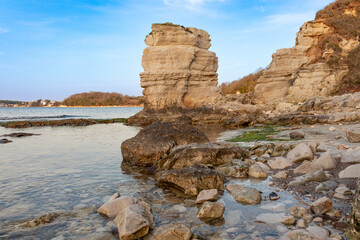 The large cliffs of Kerpe above the sea of different shapes. Kerpe, Kocaeli, Türkiye.