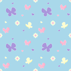 Seamless Flowers And Butterfly Vector Background Spring Floral Watercolor Pattern Summer Beautiful Textile Rustic Wallpaper.