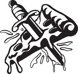 pizza hit by knife silhouette clipart vector illustration