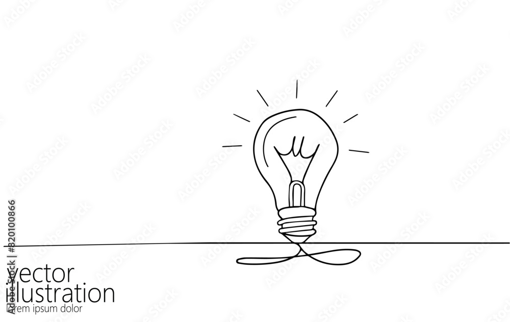 Wall mural  Single continuous one line art idea light bulb. Creative solution team work lamp concept design sketch outline drawing vector illustration