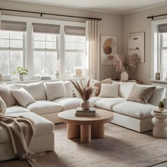 Scandinavian style interior design of modern living room.