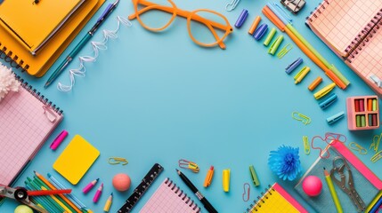 Colorful Education Banner with School Supplies on Paper Background