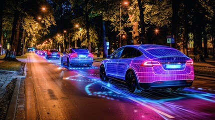 Futuristic urban crossroads  autonomous vehicles   smart city tech at advanced highway intersection