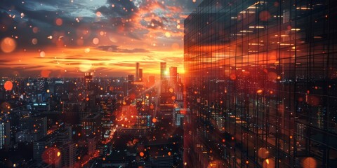 Fototapeta premium Aerial view of a bustling urban hospital during sunset
