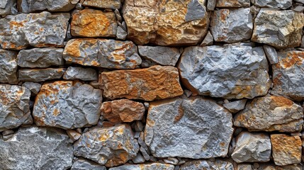 Fototapeta premium Detailed Close-up of Textured Rustic Stone Wall Background for Interior Design Inspiration