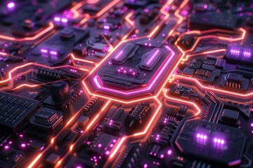 Fototapeta premium Macro view of intricate data circuit board
