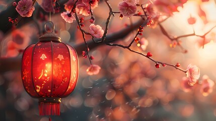 A red lantern with plum blossoms