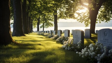 Peaceful Scene White Gravestones Military