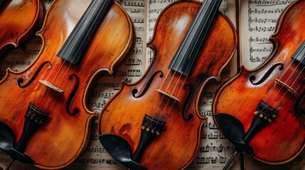 Fototapeta premium Diverse musical instruments placed on symphony sheet music for intricate composition