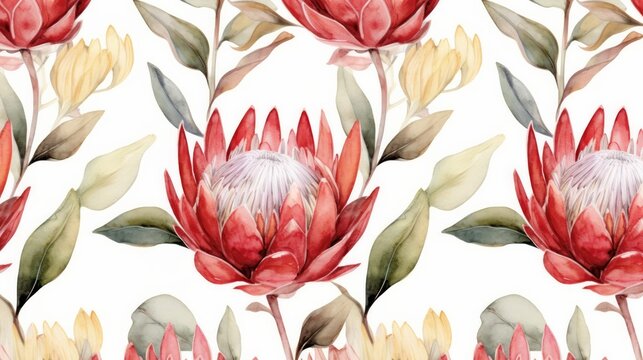 seamless pattern, King Protea, Watercolor, white background