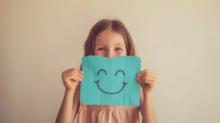 Girl Holding a Smiley-Face Drawing
