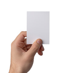 A hand holding a white card with no writing on it. The card is rectangular and has a smooth surface