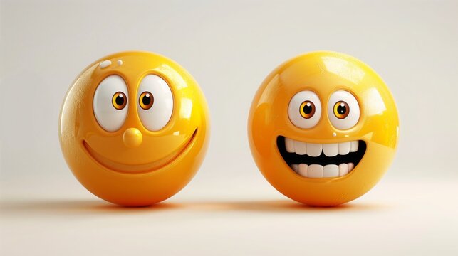 Two yellow balls with smiley faces on a white background