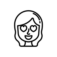Smiling face with heart-eyes line icon. Girl emoji icon. Girl expression icon isolated on white background. Transparent background, minimalist symbol. Vector images