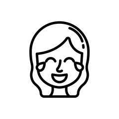 Face with tears of joy line icon. Girl emoji icon. Girl expression icon isolated on white background. Transparent background, minimalist symbol. Vector images