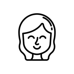 Smiling face with smiling eyes line icon. Girl emoji icon. Girl expression icon isolated on white background. Transparent background, minimalist symbol. Vector images