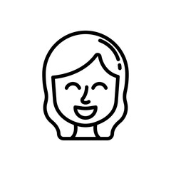 Grinning face with smiling eyes line icon. Girl emoji icon. Girl expression icon isolated on white background. Transparent background, minimalist symbol. Vector images