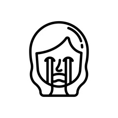 Loudly crying face line icon. Girl emoji icon. Girl expression icon isolated on white background. Transparent background, minimalist symbol. Vector images