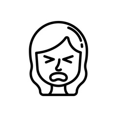 Tired face line icon. Girl emoji icon. Girl expression icon isolated on white background. Transparent background, minimalist symbol. Vector images