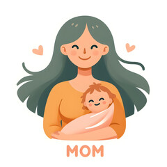 Concept of Motherhood and Love: Heartwarming Illustration of Woman Holding Baby, Expressing Maternal Bond and Tenderness, Ideal for Family, Parenting, and Happiness Themes