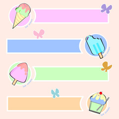 Seamless pattern with pastel color ice cream. Delicious refreshing ice cream as background.
Vector for holiday designs, party, birthday, invitation.
Ice cream cone pattern. border for menu text.