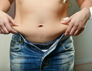 Naklejka premium Big stomach, stomach pain, overweight
