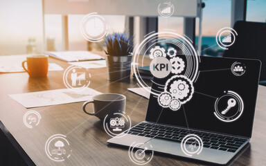 KPI Key Performance Indicator for Business Concept - Modern graphic interface showing symbols of...