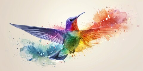 Rainbow-Colored Bird Soaring in Negative Space