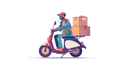 delivery driver man on motorbike delivering packages wearing hat sunglasses smiling mask generative ai