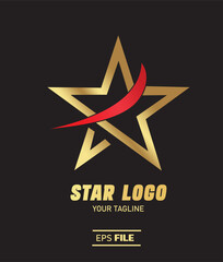 Vektor Stock Golden Star Logo with Gold Light highest resolution eps