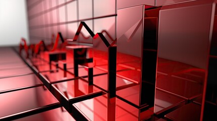 Futuristic visualization of financial data with glowing 3D bar graphs and trend lines on a dark background, illustrating market dynamics..