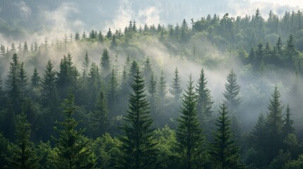 Fototapeta premium Tranquil Mystical Morning in Enchanting Mountain Forest Background
