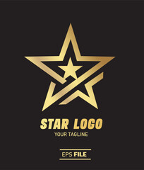 Vektor Stock Golden Star Logo with Gold Light highest resolution eps