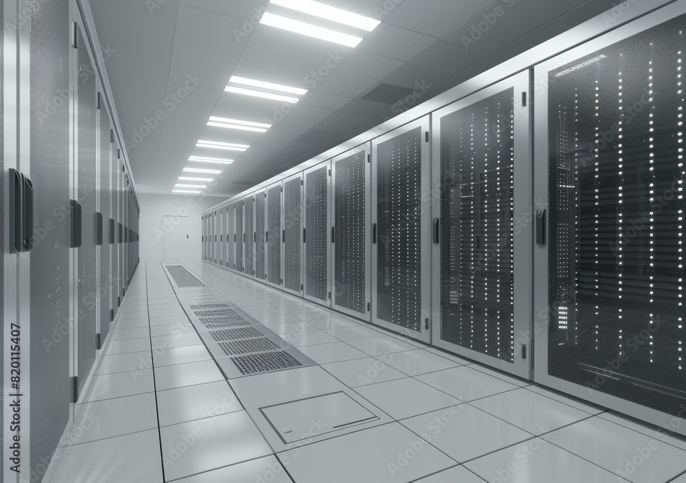 Poster server room with rows of server racks