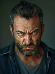 Obraz premium Portrait of a man with a beard and a scowl on his face