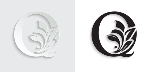 letter Q flower letters. Vintage ornament initial Alphabet. Logo vector