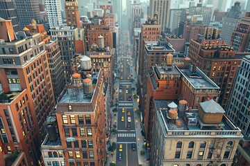 Aerial View of Midtown Manhattan Streetscape