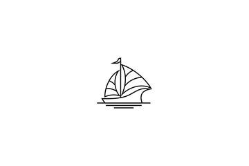 sailing ship logo with line art vector design style