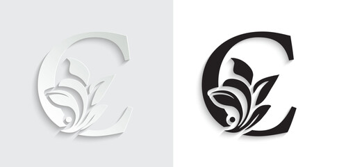 letter C flower letters. Vintage ornament initial Alphabet. Logo vector