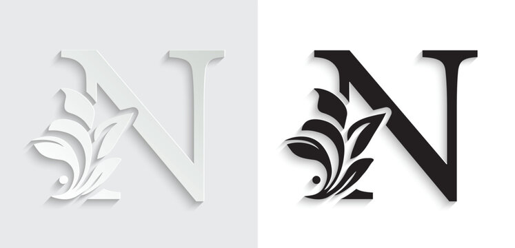 letter N flower letters. Vintage ornament initial Alphabet. Logo vector