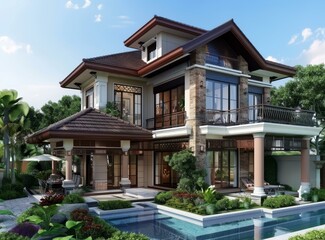 Fototapeta premium Modern House with Swimming Pool and Garden