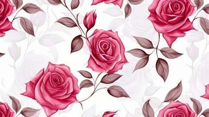 seamless pattern, vintage red Rose, Watercolor, white background