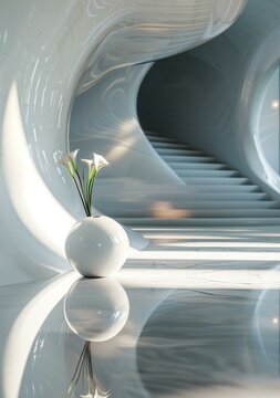 White Marble Vase of Floral Arrangement