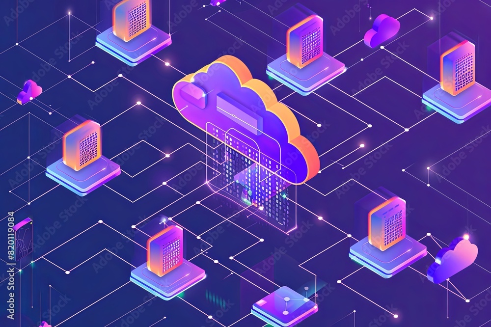 Poster infographics and diagrams illustrating cloud architecture and deployment models, including public, p