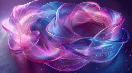 Gradient purple-pink figure on transparent background, PNG, glass material with neon effect, pastel colors, cute cartoon style, isometric perspective